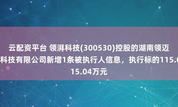 云配资平台 领湃科技(300530)控股的湖南领迈新能源科技有限公司新增1条被执行人信息，执行标的115.04万元