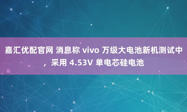 嘉汇优配官网 消息称 vivo 万级大电池新机测试中，采用 4.53V 单电芯硅电池